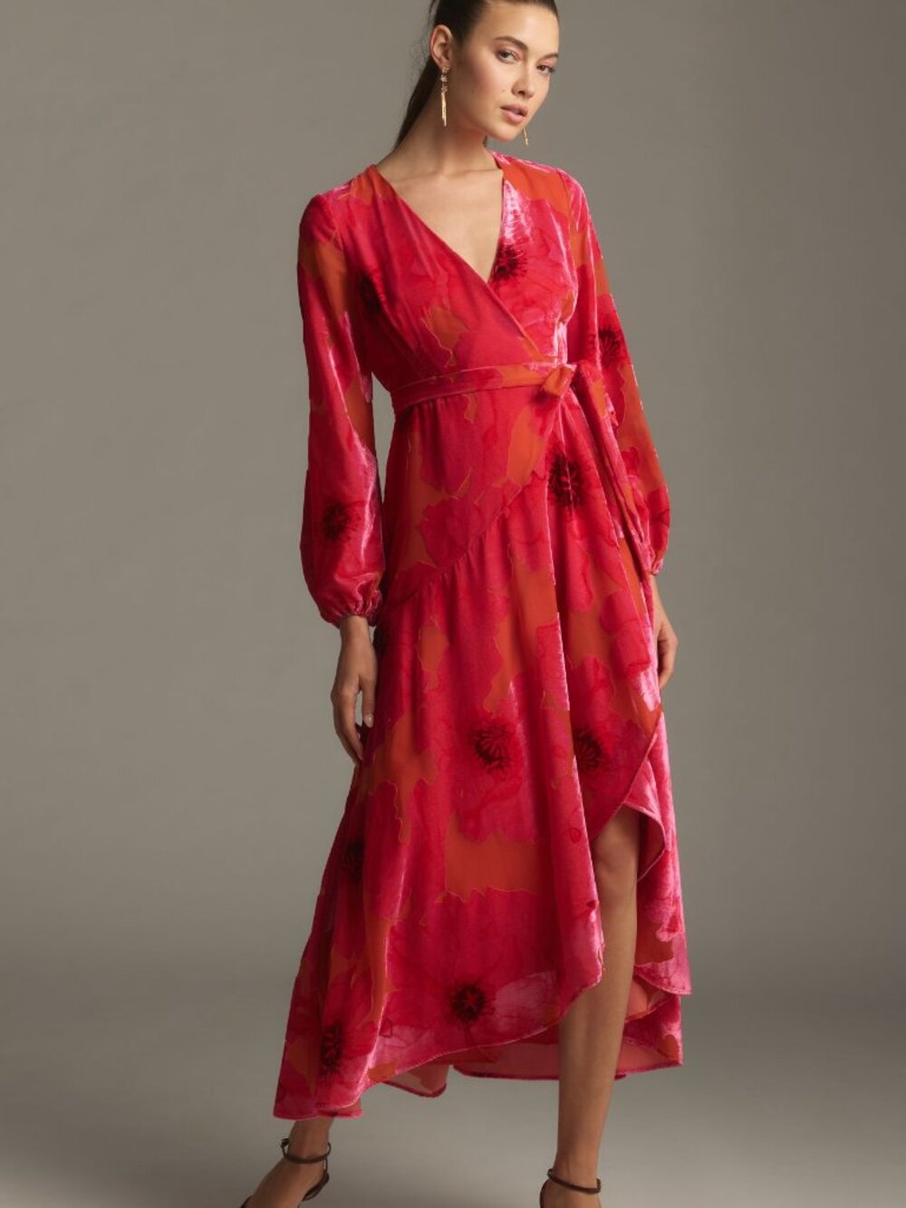 New Anthropologie Hutch Long-Sleeve V-Neck Wrap Midi Dress Velvet XL